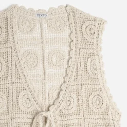 Cardigan sans manches TEXTO beige crochet