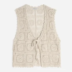 Cardigan sans manches TEXTO beige crochet