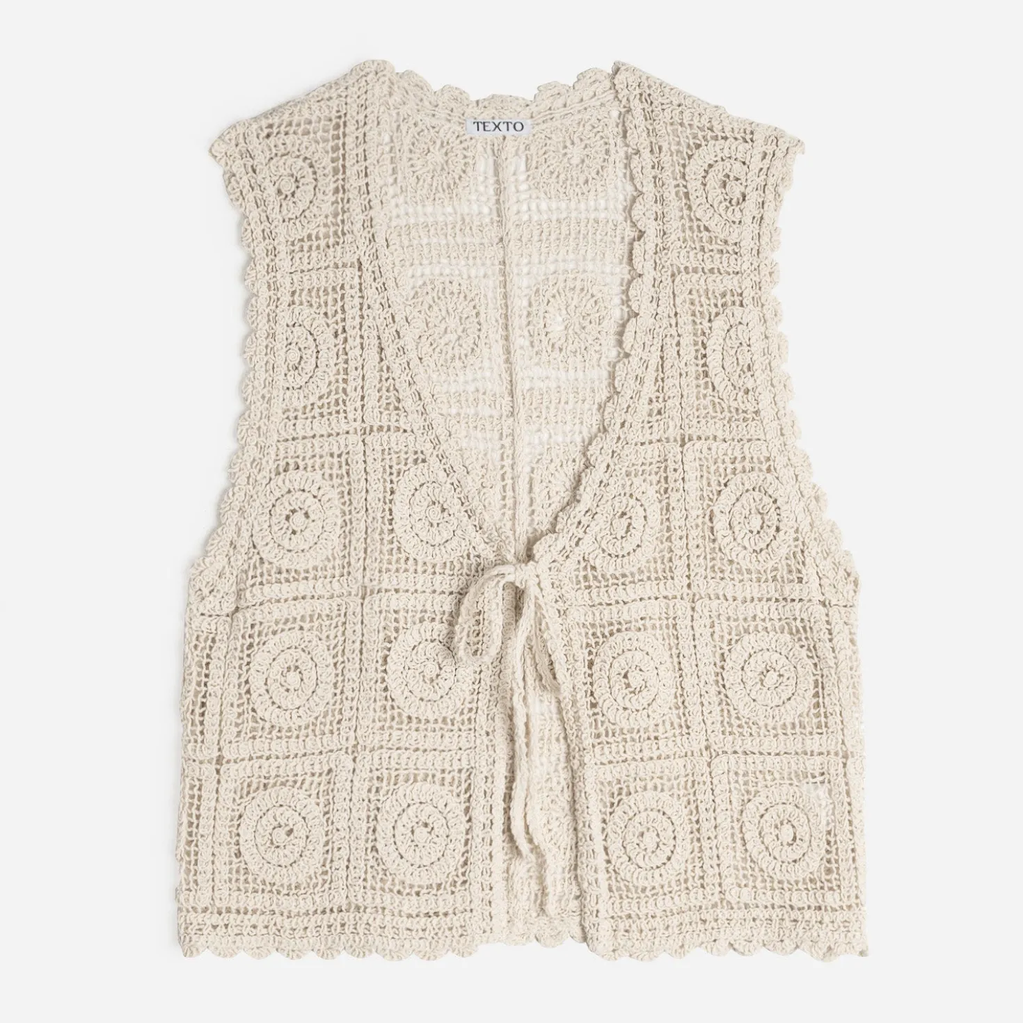 Cardigan sans manches TEXTO beige crochet