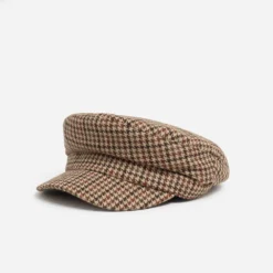 Casquette beige à motif pied-de-poule coloré