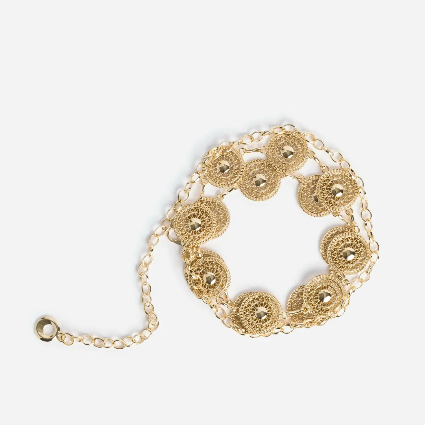 Ceinture dorée métal décor médailles
