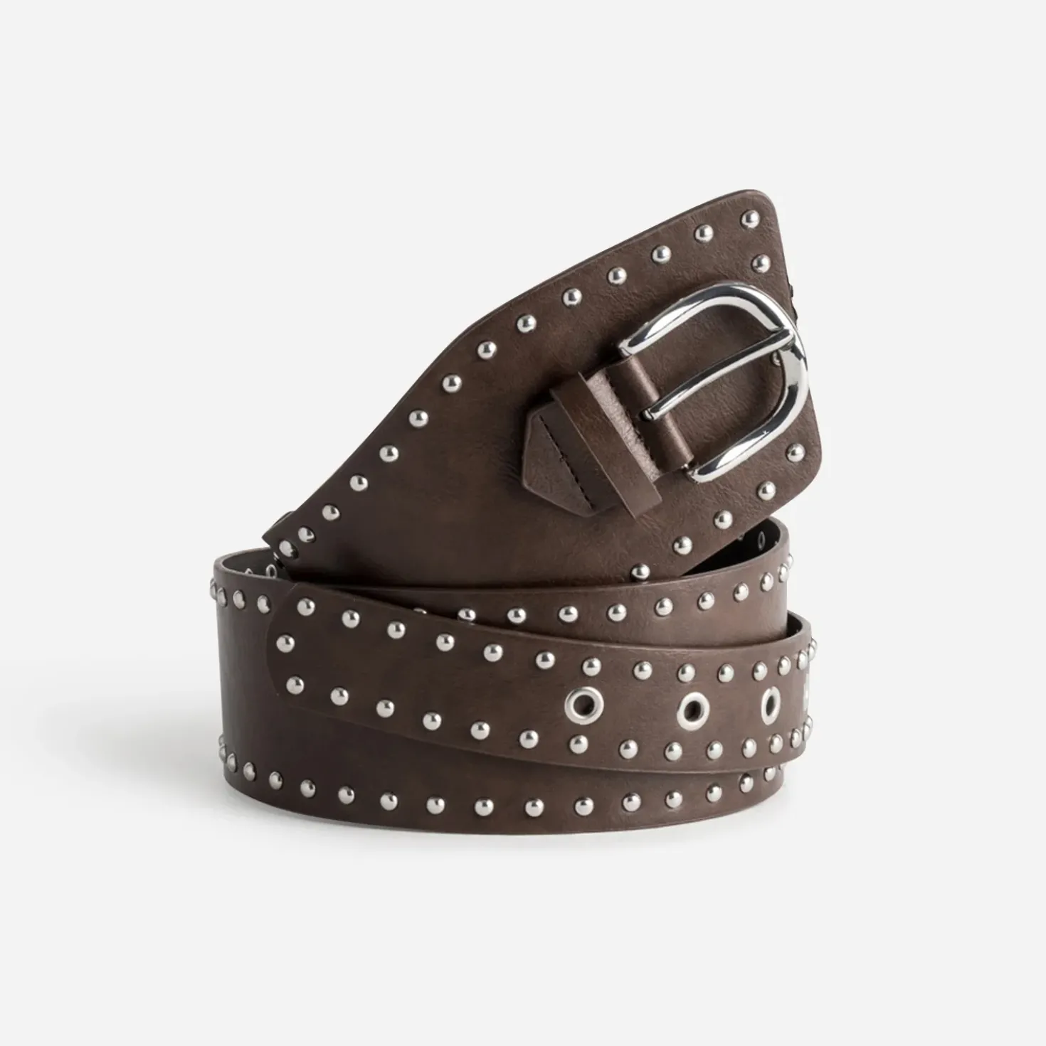 Ceinture large marron cloutée