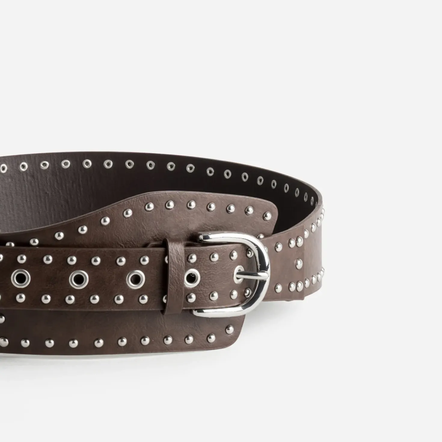 Ceinture large marron cloutée