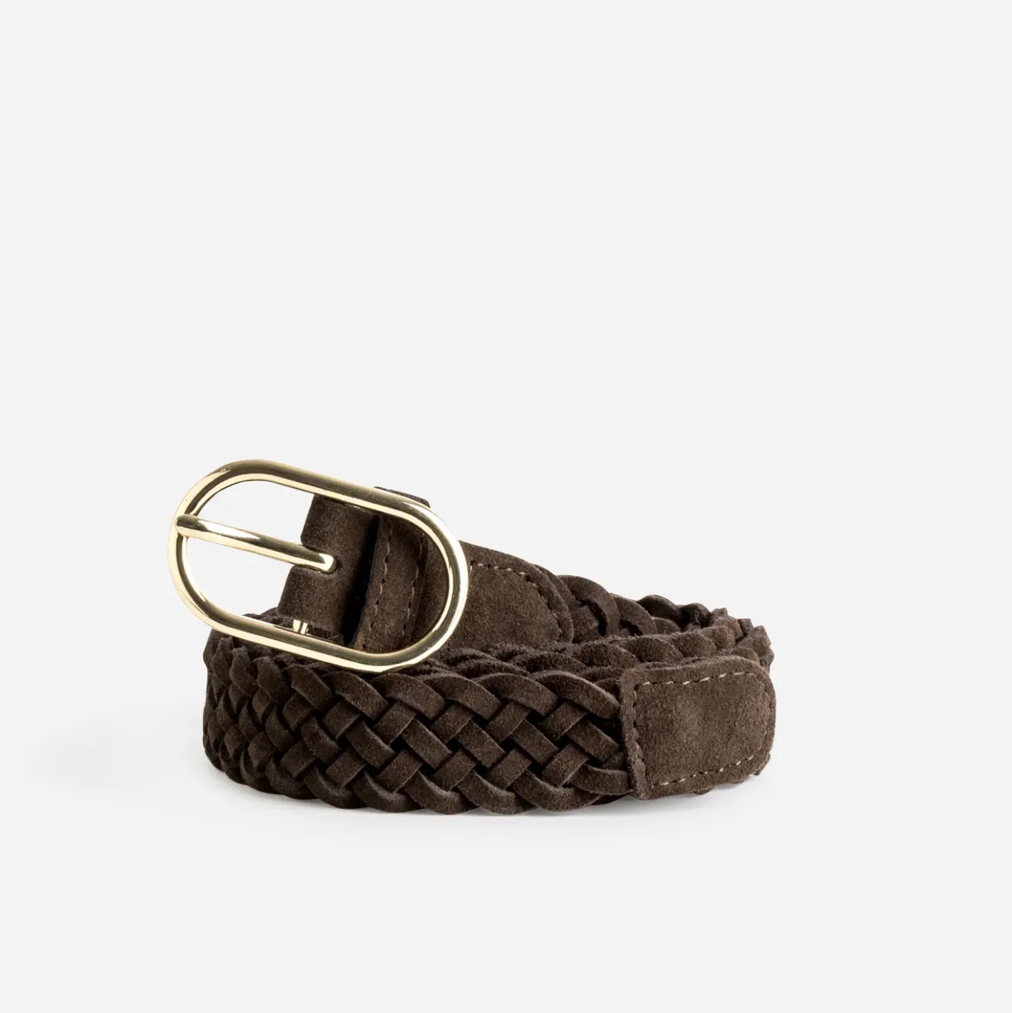 Ceinture marron cuir velours tressé
