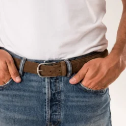 Ceinture marron cuir velours Homme