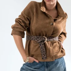 Ceinture taupe effet léopard