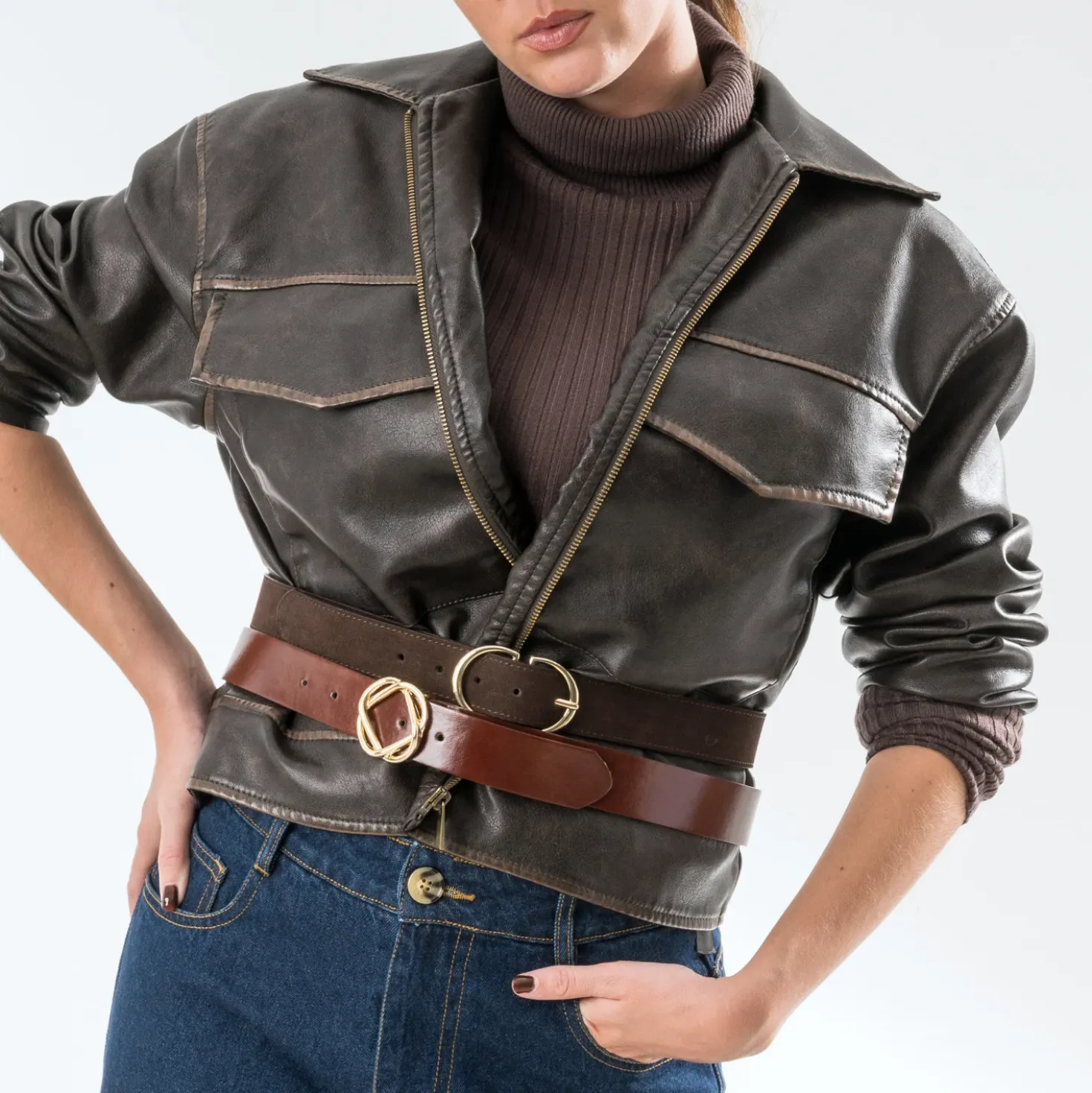 Ceinture TEXTO marron cuir velours