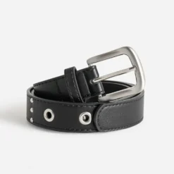 Ceinture TEXTO noire décor clous et œillets