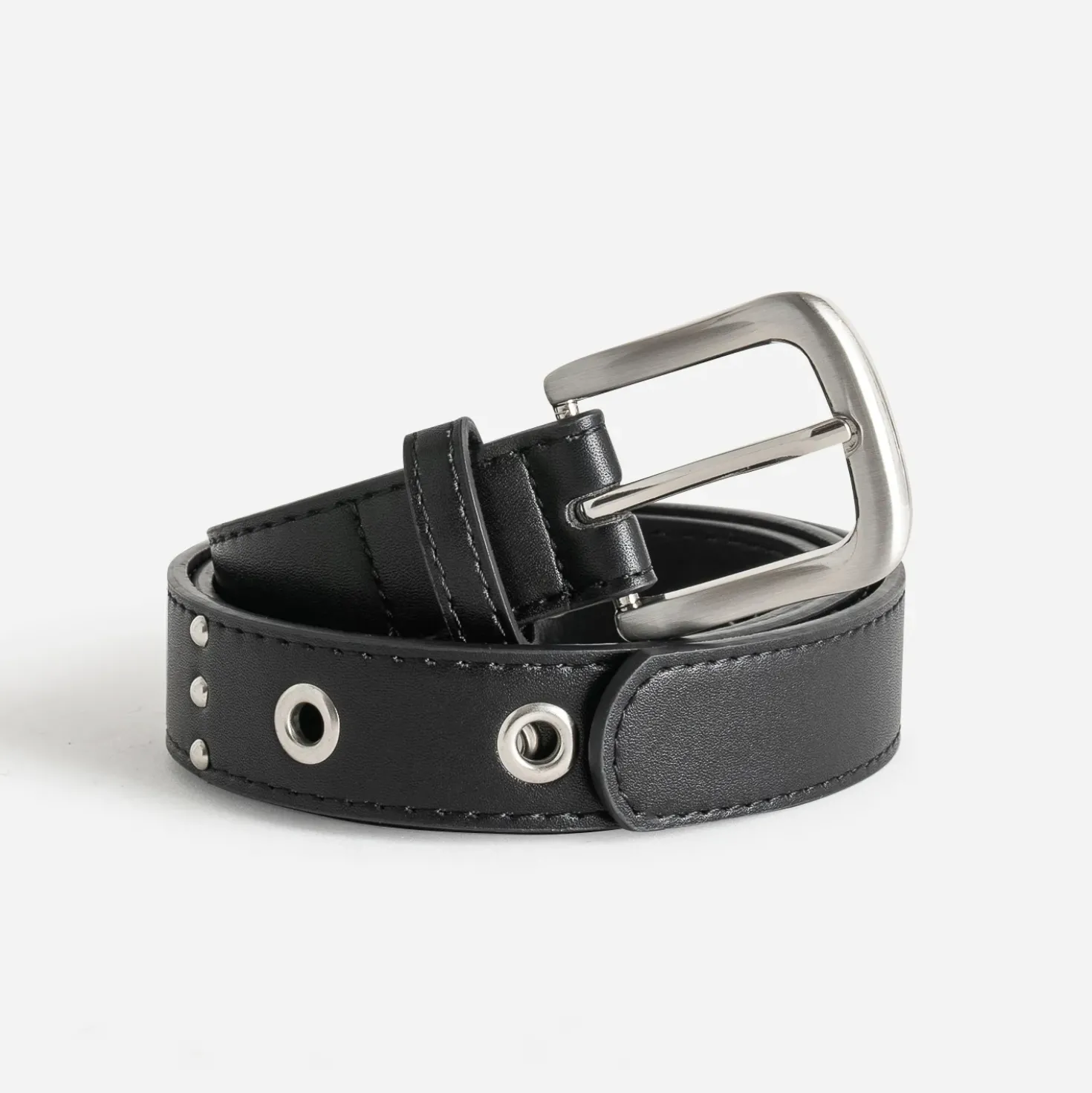Ceinture TEXTO noire décor clous et œillets