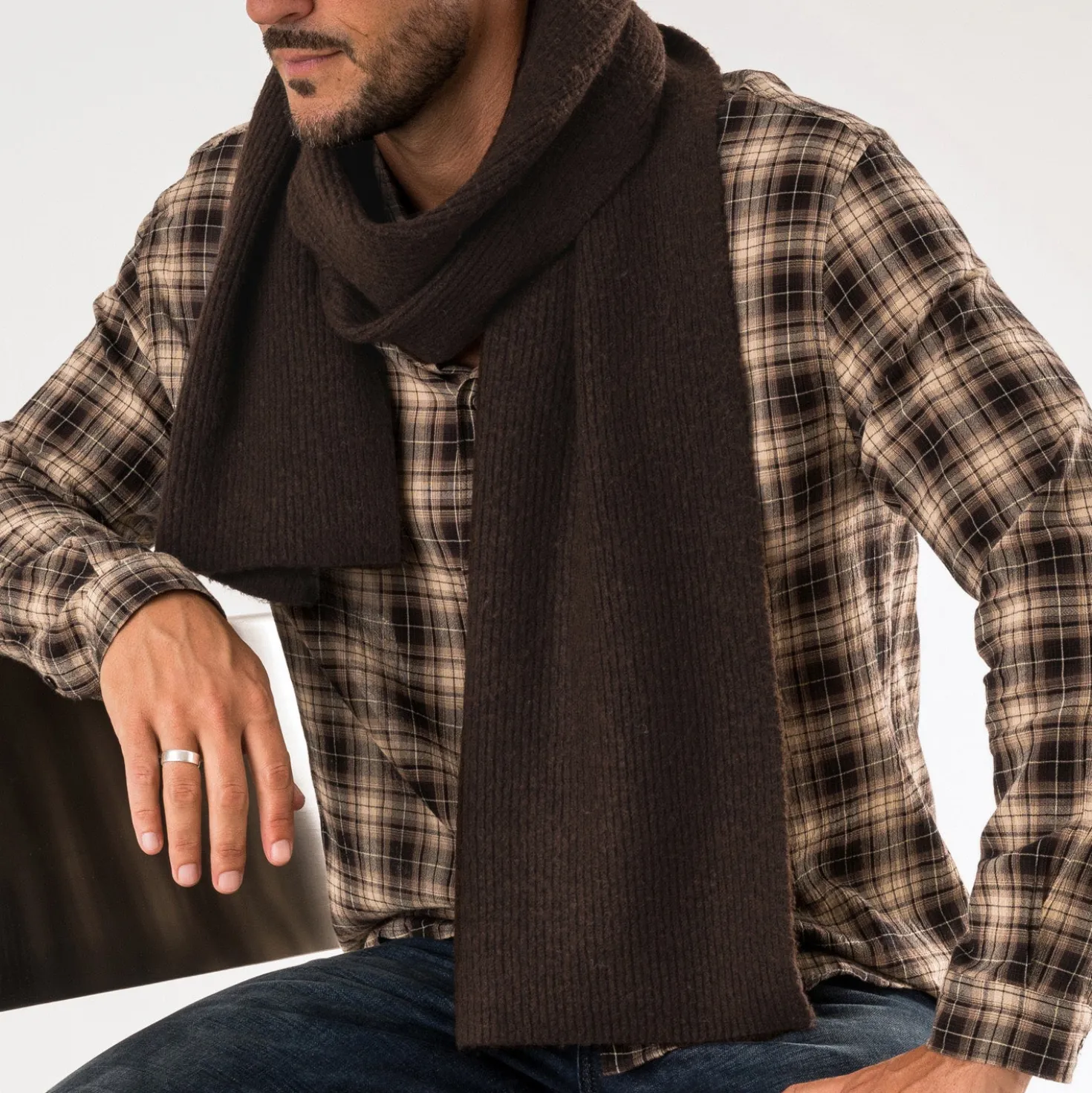 Écharpe marron maille côtelée homme