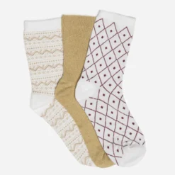 Chaussettes blanches, dorées, bordeaux