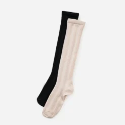 Chaussettes hautes noir et écru torsades