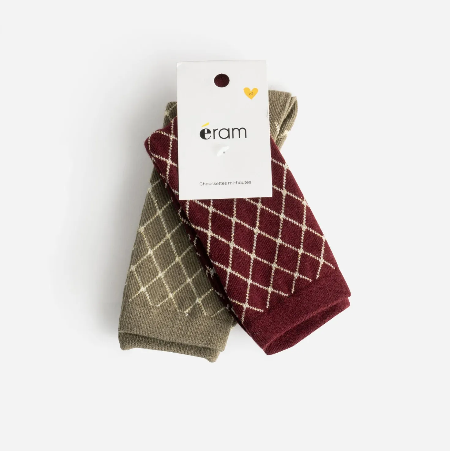 Chaussettes kaki et bordeaux détails dorés