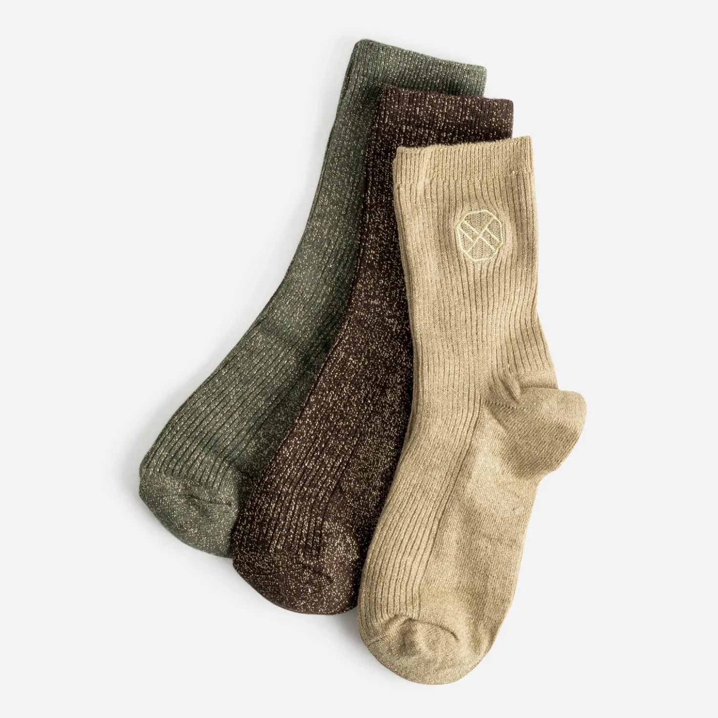 Chaussettes marron, beige, kaki pailletées