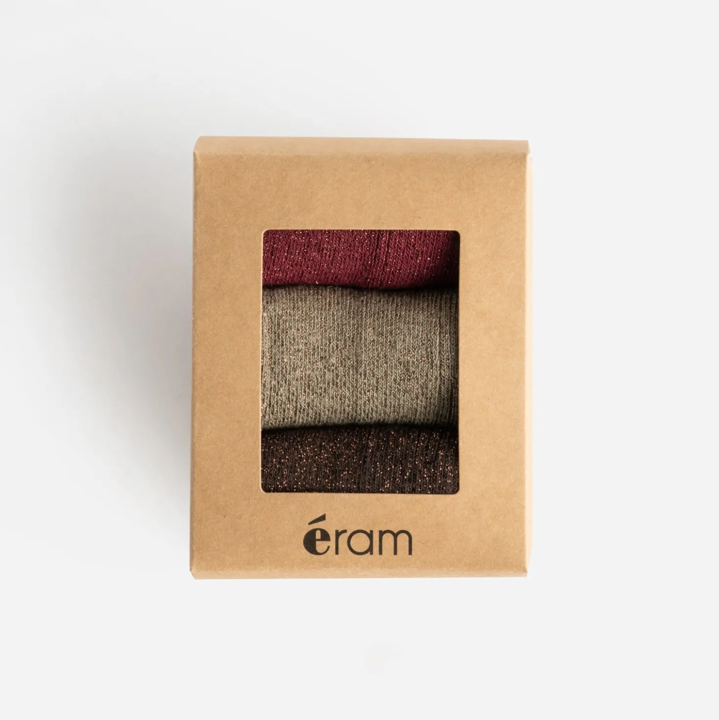 Chaussettes marron, bordeaux et kaki pailletées