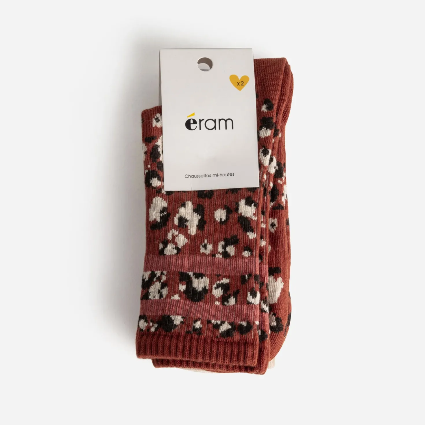 Chaussettes marron léopard et beige
