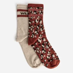 Chaussettes marron léopard et beige