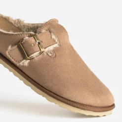 Chausson-mule camel suédé fourré