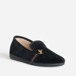 Chausson noir brodé homme