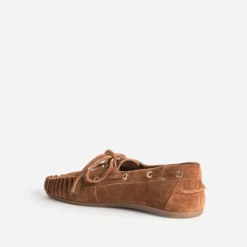 Chaussure-bateau camel cuir velours