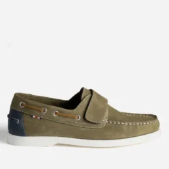 Chaussure-bateau kaki cuir nubuck scratch