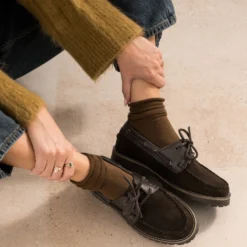 Chaussure-bateau marron cuir velours et cuir