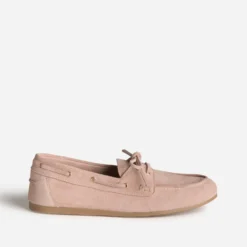 Chaussure-bateau rose cuir velours