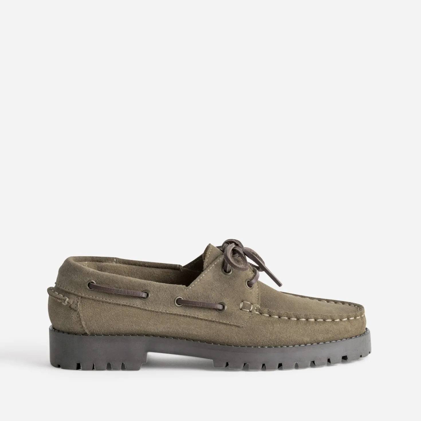 Chaussure-bateau taupe cuir velours