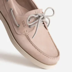 Chaussure bateau TBS rose cuir velours
