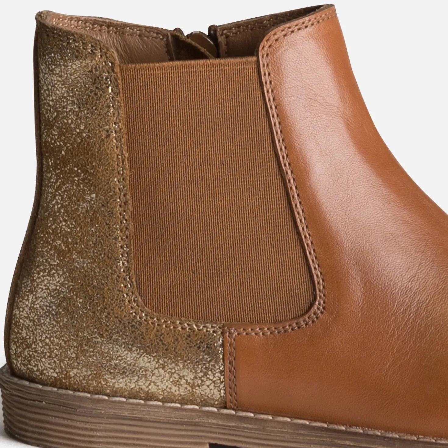 Chelsea boots BUGGY camel et doré cuir