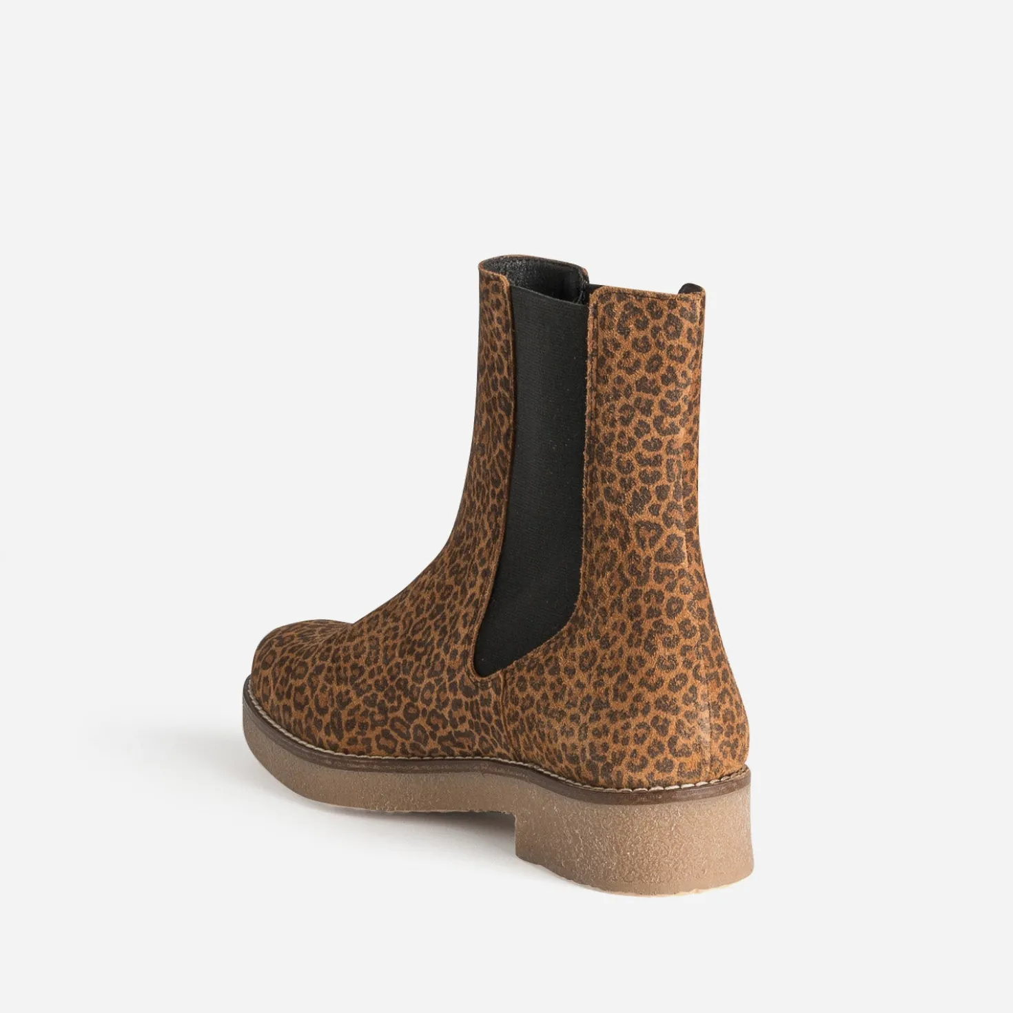 Chelsea boots camel cuir velours motif léopard