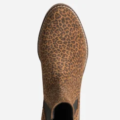 Chelsea boots camel cuir velours motif léopard