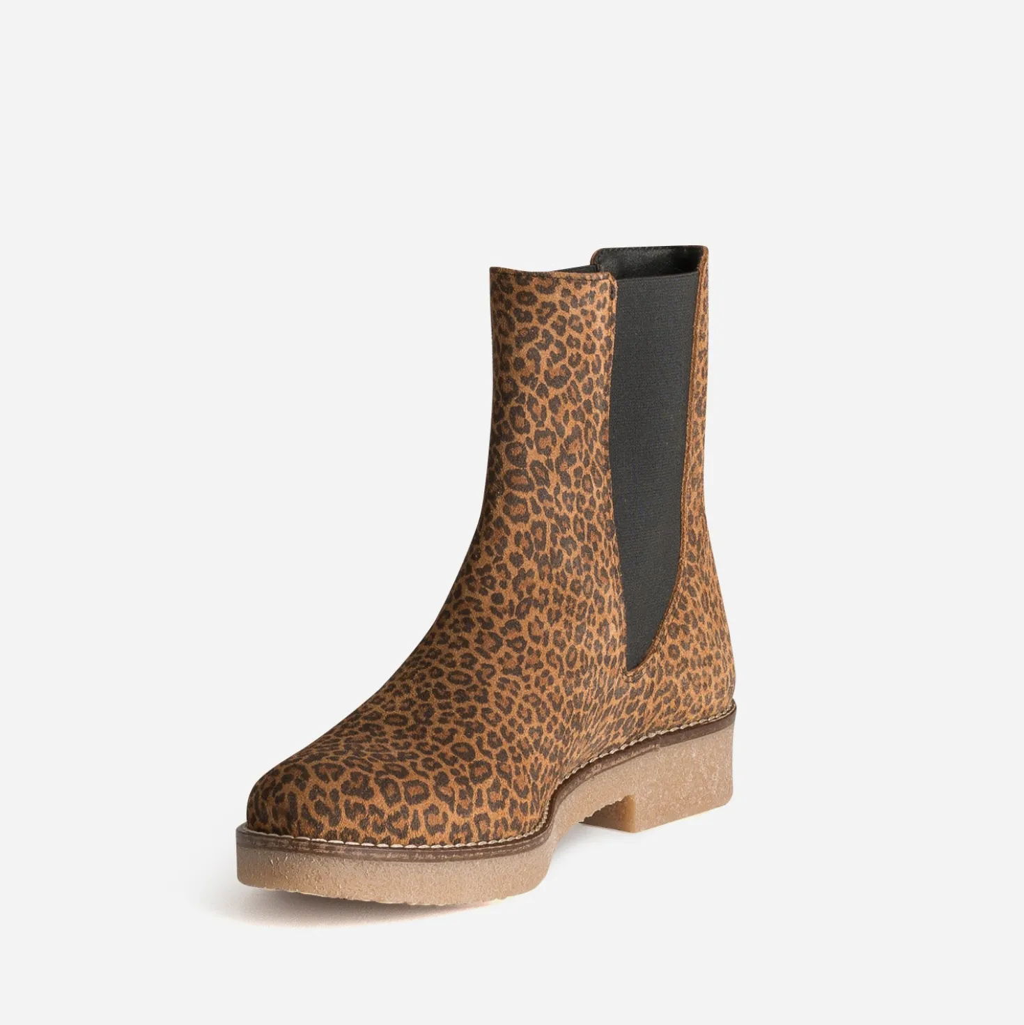Chelsea boots camel cuir velours motif léopard