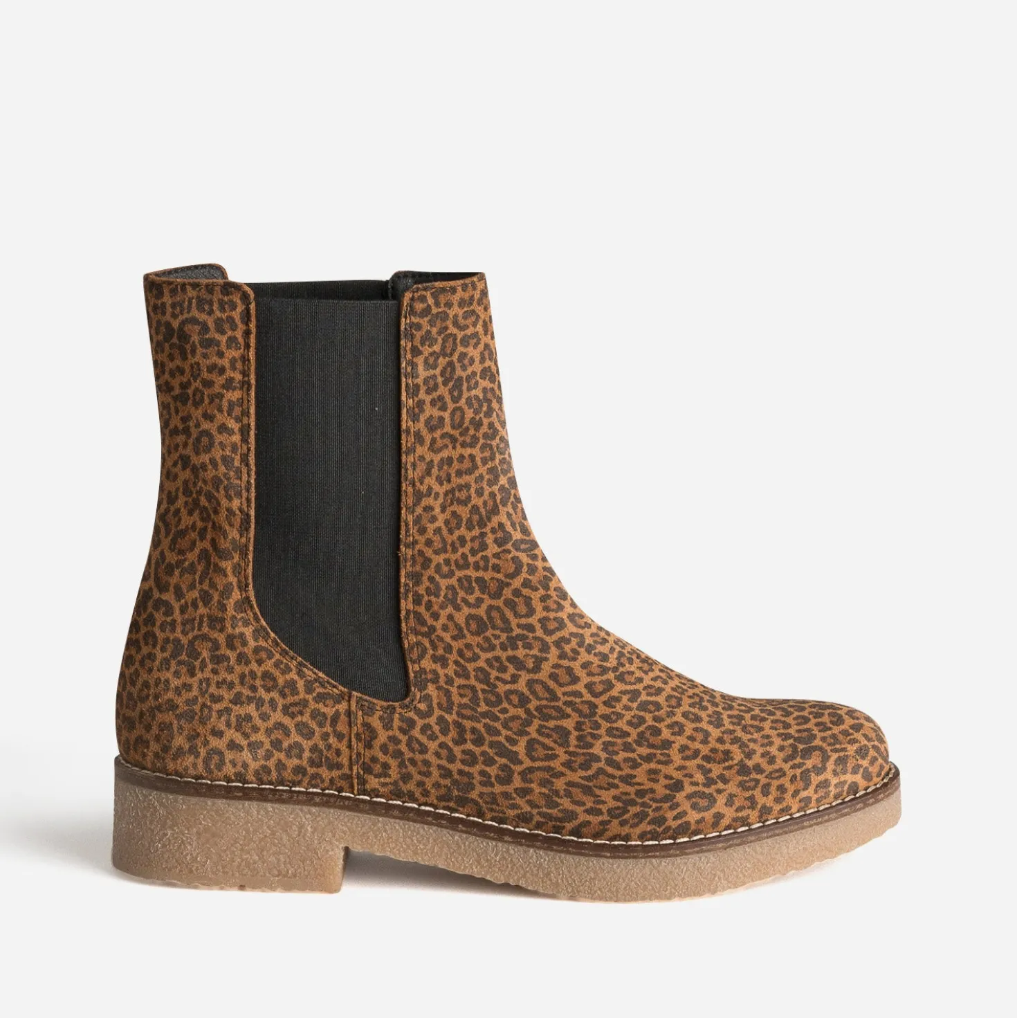 Chelsea boots camel cuir velours motif léopard