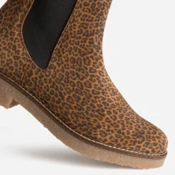 Chelsea boots camel cuir velours motif léopard