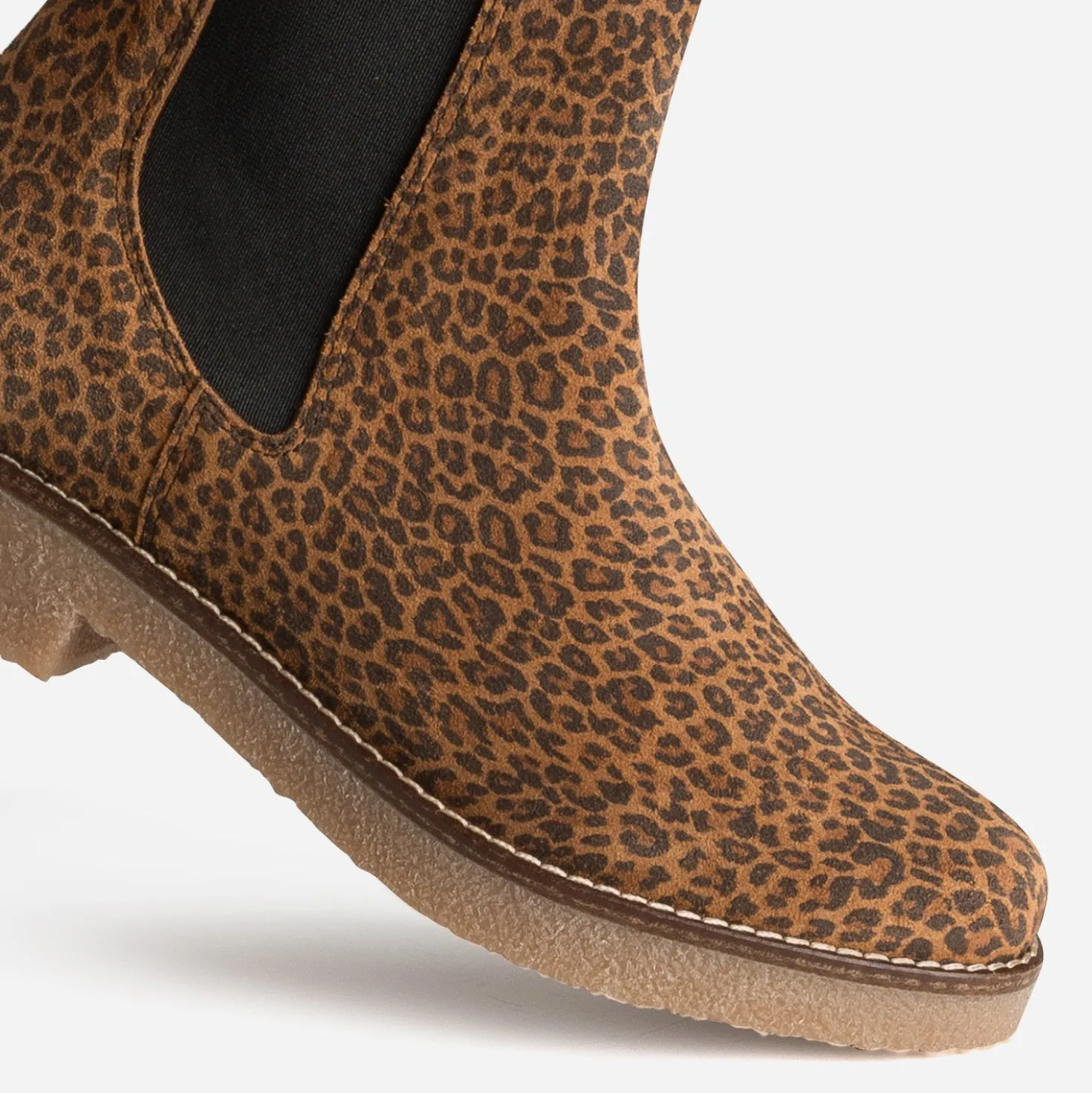 Chelsea boots camel cuir velours motif léopard