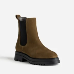 Chelsea boots camel cuir velours semelle crantée