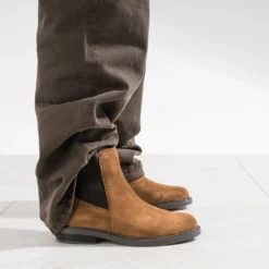Chelsea boots camel cuir velours