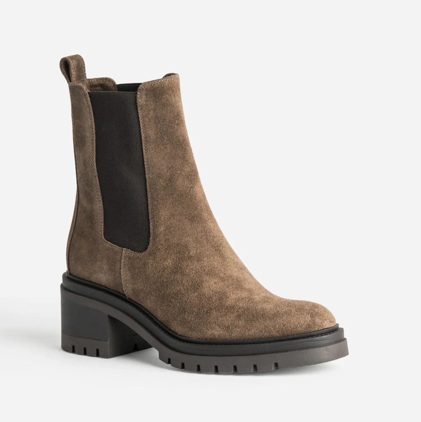 Chelsea boots camel cuir velours semelle crantée
