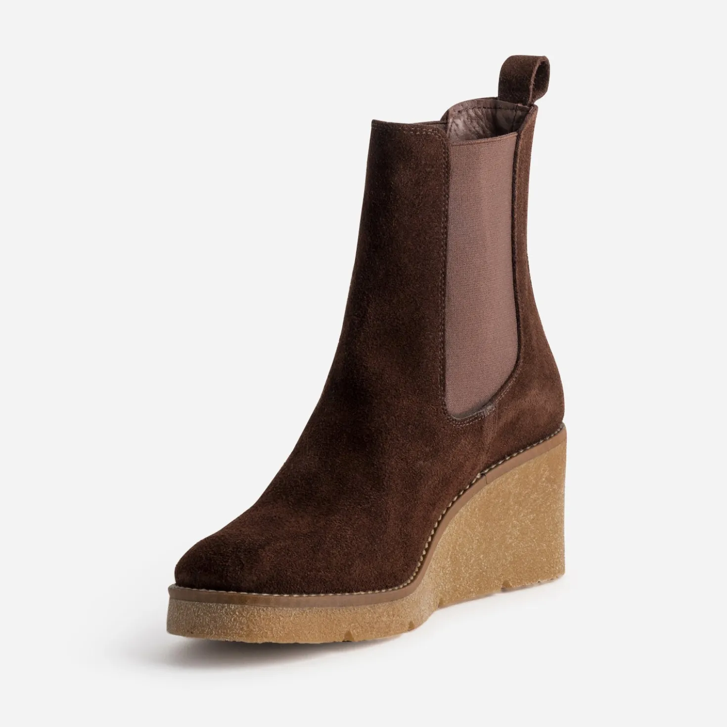 Chelsea boots compensé marron cuir velours
