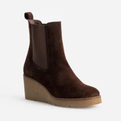 Chelsea boots compensé marron cuir velours