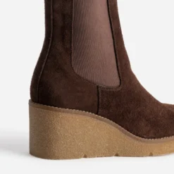 Chelsea boots compensé marron cuir velours