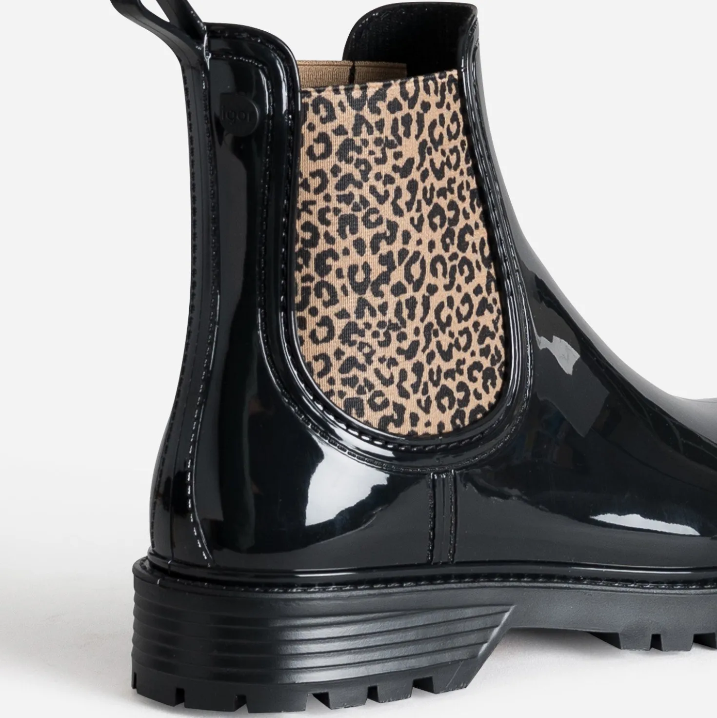 Chelsea boots de pluie IGOR noir détails léopard