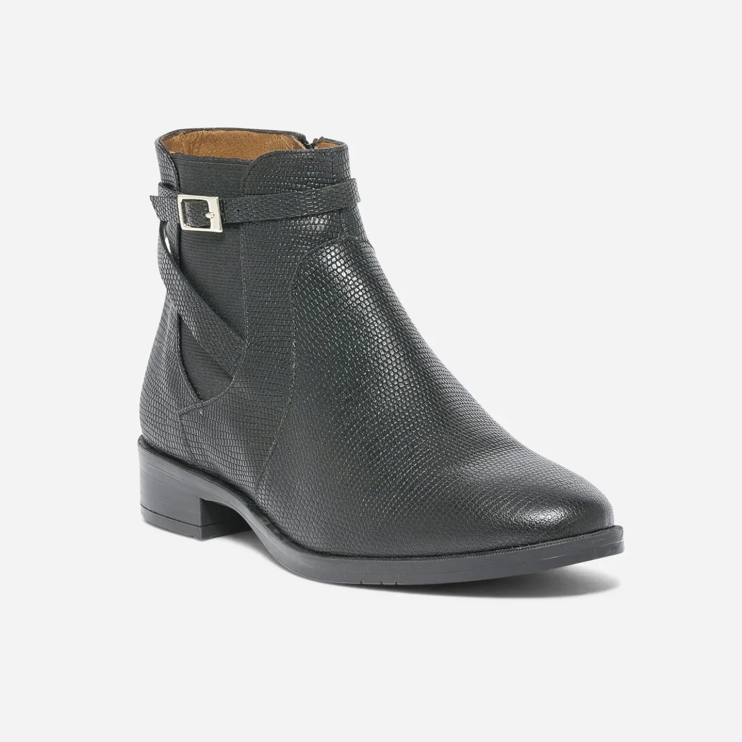 Chelsea boots ERAM FLEX noir cuir embossé à bride