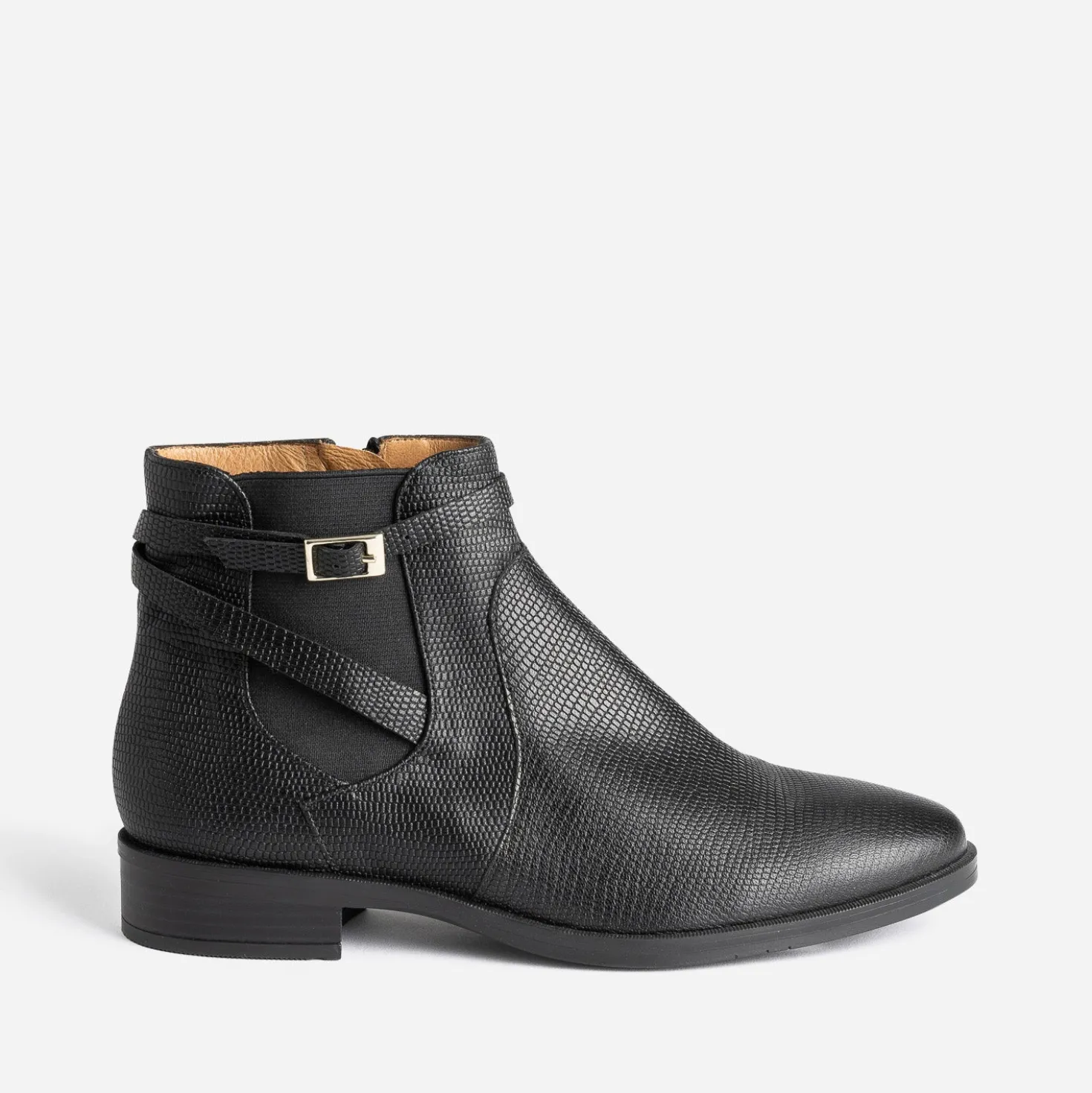 Chelsea boots ERAM FLEX noir cuir embossé à bride