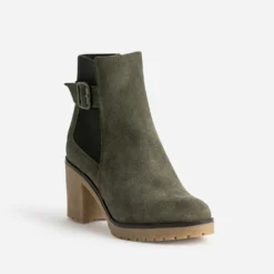 Chelsea boots kaki cuir velours semelle effet gomme