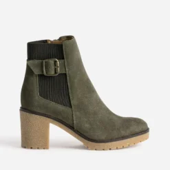 Chelsea boots kaki cuir velours semelle effet gomme