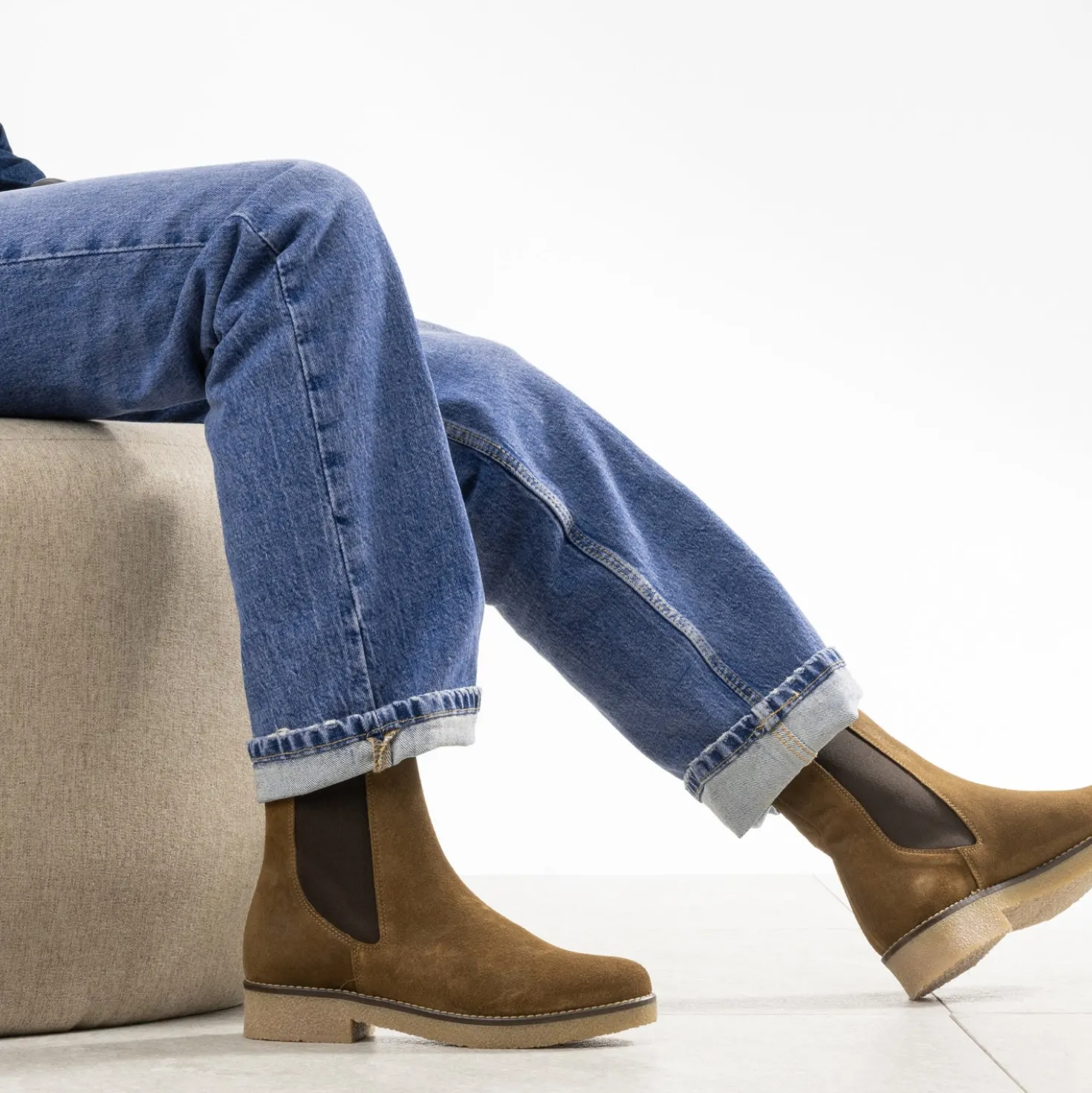 Chelsea boots marron cuir velours