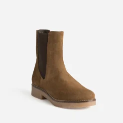 Chelsea boots marron cuir velours