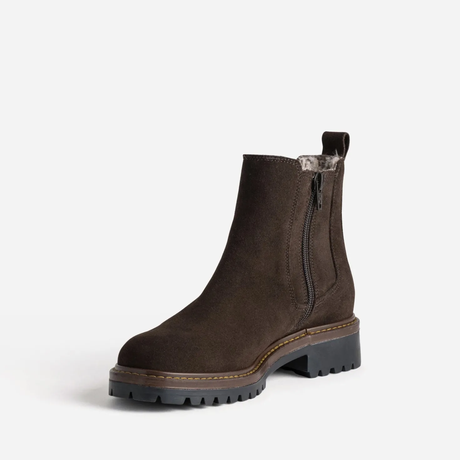 Chelsea boots marron cuir velours fourré